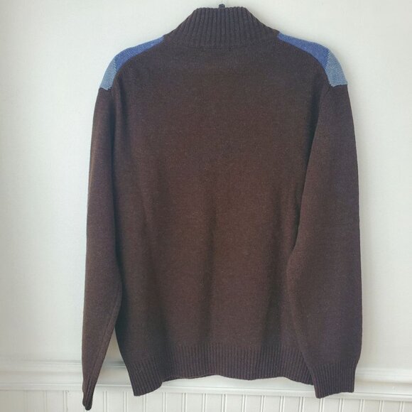 Sergio Tachinni Pullover Sweater Wool Blend Quarter Zip Argyle Blue Brown L - Picture 3 of 9